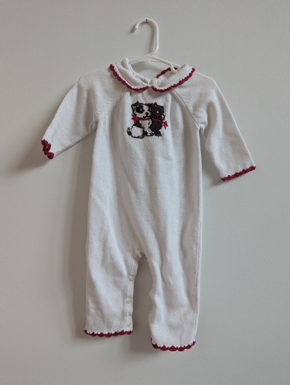 Janie and Jack Romper 6-12m Baby Girls White Knit Puppy 2008
